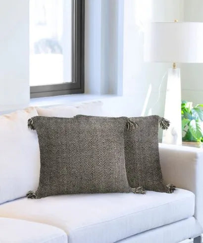 Black Hartley Two Tone Cotton Cushion Cover