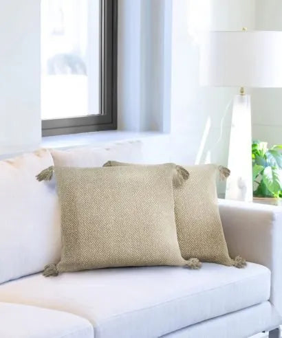 Beige Hartley Two Tone Cotton Cushion Cover