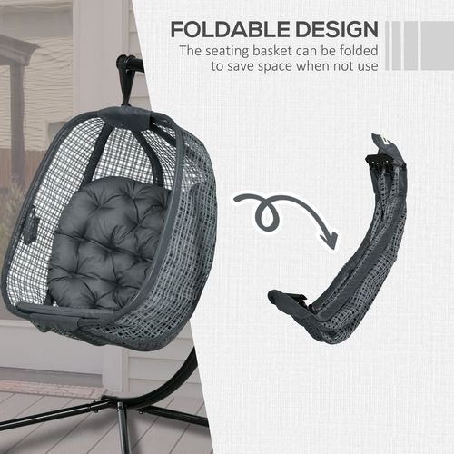 Outsunny Hanging Swing Chair w/ Thick Cushion, Patio Hanging Chair, Dark Grey